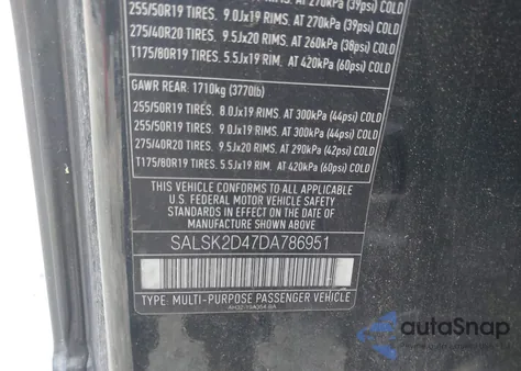 2013 Land Rover Range Rover Sport Hse из США, поврежденный, VIN SALSK2D47DA786951